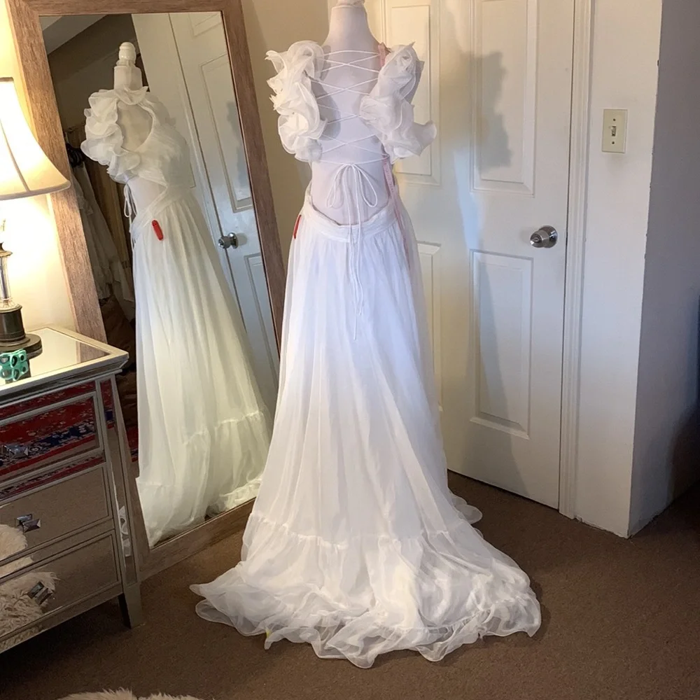 MAC DUGGAL
Ruffle-Sleeve V-Neck Tiered Chiffon Maxi Dress Anthropologie - Picture 12 of 17